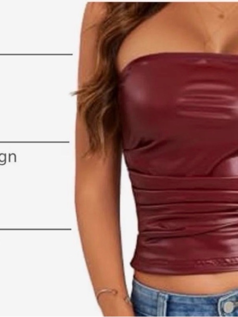 SHEIN Burgundy Strapless Faux Leather Tube Top